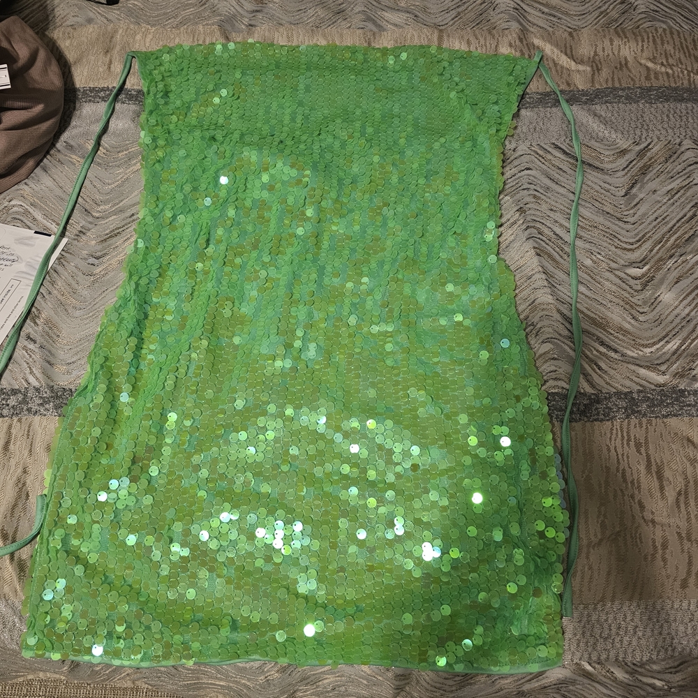 Fashion Nova Neon Green Sequin Strapless Mini Dress